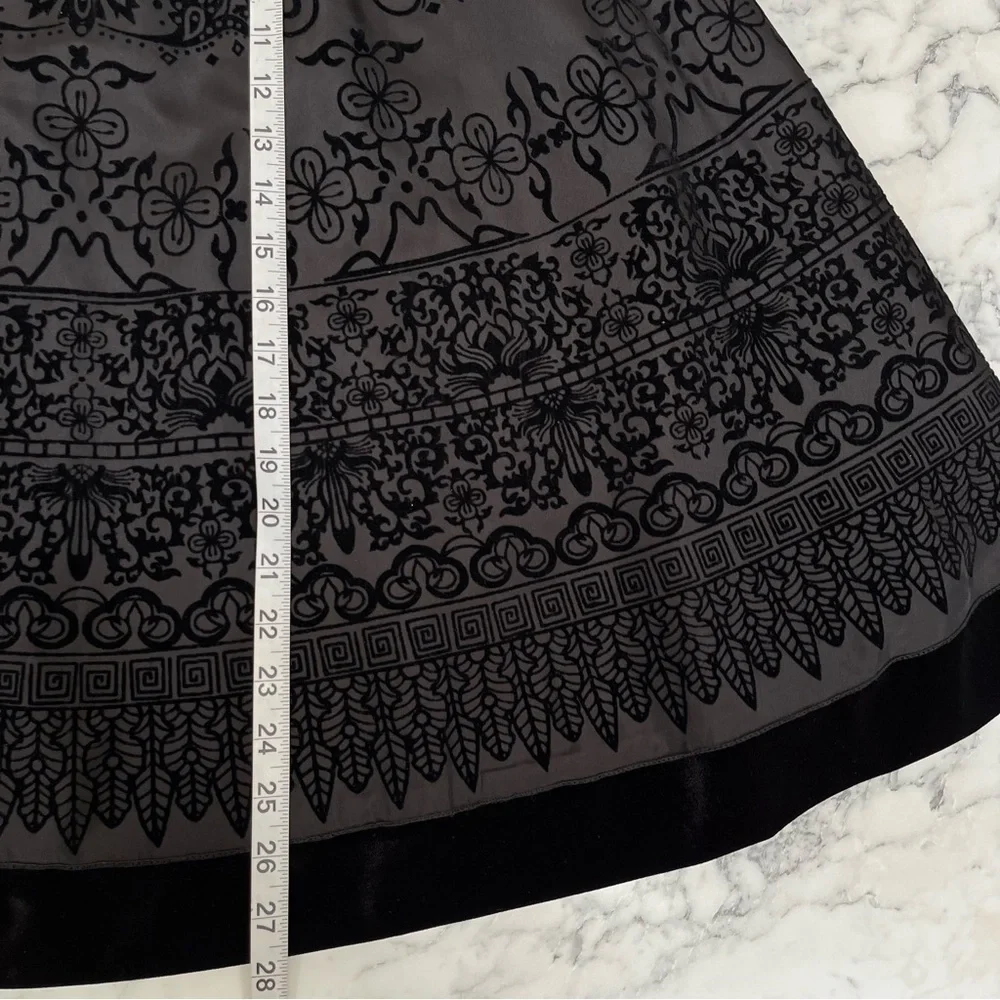 Y2K Vintage MSK Full Velvet Flocked Swing Skirt Black Floral Geometric Patterns - Picture 8 of 9